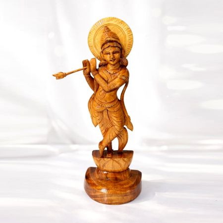 Handcrafted Wood Flute Krishna Statue